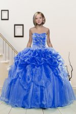 High Quality Pick Ups Floor Length Blue Girls Pageant Dresses Sweetheart Sleeveless Lace Up