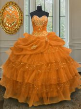  Pick Ups Ruffled Floor Length Orange 15th Birthday Dress Sweetheart Sleeveless Lace Up