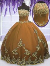 Great Brown Sleeveless Tulle Zipper Quinceanera Gown for Military Ball and Sweet 16 and Quinceanera