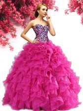 Pretty Floor Length Hot Pink Quinceanera Gown Sweetheart Sleeveless Lace Up