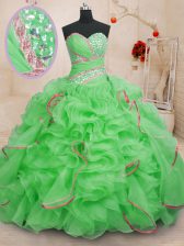  Brush Train Ball Gowns 15 Quinceanera Dress Sweetheart Organza Sleeveless With Train Lace Up