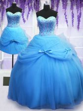  Three Piece Sleeveless Beading and Bowknot Lace Up 15th Birthday Dress
