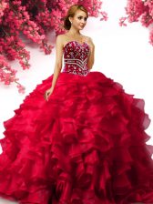 High Class Sleeveless Lace Up Floor Length Beading and Ruffles Quinceanera Gown