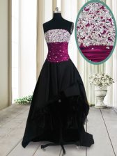 Captivating Sleeveless Taffeta High Low Lace Up Dress for Prom in Black with Beading