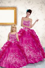  Sleeveless Floor Length Beading and Appliques and Pick Ups Lace Up Quinceanera Dresses with Fuchsia