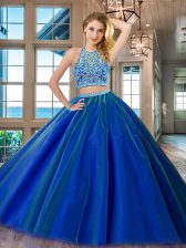  Scoop Sleeveless Backless 15 Quinceanera Dress Royal Blue Tulle