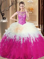High Class Tulle Scoop Sleeveless Lace Up Beading Ball Gown Prom Dress in Multi-color