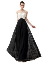 On Sale Empire Prom Gown White And Black One Shoulder Chiffon Sleeveless Floor Length Zipper