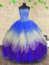  Sequins Multi-color Sleeveless Tulle Zipper Ball Gown Prom Dress for Military Ball and Sweet 16 and Quinceanera
