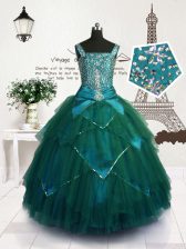  Straps Sleeveless Tulle Party Dresses Beading and Belt Lace Up