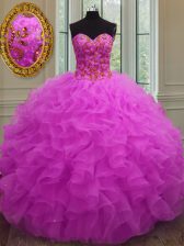 Customized Sleeveless Beading and Ruffles Lace Up Quinceanera Gowns