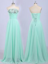Customized Strapless Sleeveless Chiffon Prom Gown Beading Lace Up