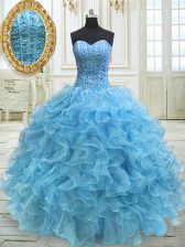  Floor Length Baby Blue 15th Birthday Dress Sweetheart Sleeveless Lace Up