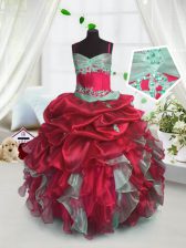 Trendy Organza Sleeveless Floor Length Pageant Gowns For Girls and Beading and Ruffles