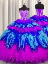  Bling-bling Visible Boning Floor Length Multi-color Quinceanera Dress Sweetheart Sleeveless Lace Up