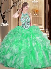  Ball Gowns Scoop Sleeveless Organza Floor Length Lace Up Embroidery and Ruffles Sweet 16 Quinceanera Dress