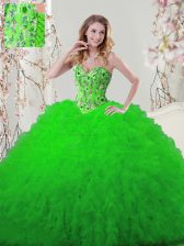 Comfortable Sweetheart Lace Up Embroidery and Ruffles Quince Ball Gowns Sleeveless