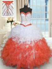 Unique Sleeveless Lace Up Floor Length Beading and Ruffles 15th Birthday Dress
