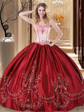 Dynamic Wine Red Ball Gowns Embroidery Sweet 16 Dresses Lace Up Taffeta Sleeveless Floor Length