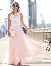  Chiffon Scalloped Sleeveless Zipper Lace Prom Dress in Pink