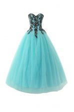  Aqua Blue Sweetheart Lace Up Appliques Prom Party Dress Sleeveless