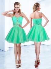 Modern Sweetheart Sleeveless Organza Prom Evening Gown Beading and Ruching Lace Up