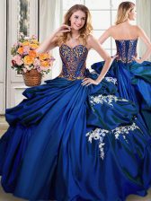 Spectacular Royal Blue Taffeta Lace Up Sweet 16 Quinceanera Dress Sleeveless Floor Length Beading and Appliques and Pick Ups