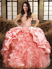 Perfect Off the Shoulder Sleeveless Beading and Ruffles and Pick Ups Lace Up Sweet 16 Dress