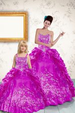  Purple Lace Up Strapless Beading and Embroidery and Pick Ups Quinceanera Dress Taffeta Sleeveless