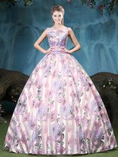 Delicate Multi-color Quinceanera Dress Military Ball and Sweet 16 and Quinceanera with Appliques and Pattern Straps Sleeveless Lace Up