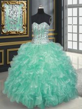 Customized Beading and Ruffles Quinceanera Dress Apple Green Lace Up Sleeveless Floor Length