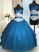  Teal Ball Gowns Sweetheart Sleeveless Taffeta and Tulle Floor Length Lace Up Beading and Lace Sweet 16 Dresses