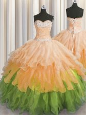 Lovely Sleeveless Beading and Ruffles and Ruffled Layers and Sequins Lace Up Sweet 16 Quinceanera Dress