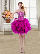  Sweetheart Sleeveless Organza Dress for Prom Beading and Ruffles Lace Up