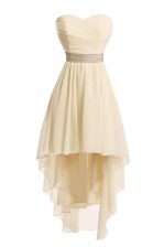Eye-catching Sweetheart Sleeveless Prom Gown High Low Belt Champagne Organza