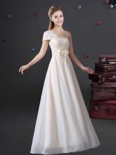 Nice White Quinceanera Court Dresses Prom and Party and Wedding Party with Lace and Bowknot One Shoulder Sleeveless Zipper