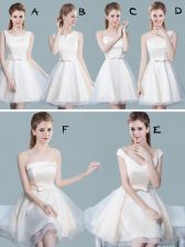  Scoop Mini Length Lace Up Court Dresses for Sweet 16 White for Prom and Party and Wedding Party with Lace and Bowknot
