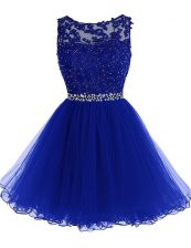 Classical Scoop Sleeveless Zipper Knee Length Beading and Lace Prom Dresses
