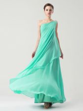 Beautiful Column/Sheath Dress for Prom Turquoise One Shoulder Chiffon Sleeveless Ankle Length Side Zipper