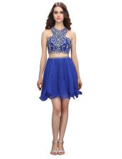 Exceptional Empire Dress for Prom Royal Blue Scoop Organza Sleeveless Knee Length Criss Cross