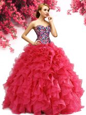  Red Quinceanera Gowns Military Ball and Sweet 16 and Quinceanera with Beading and Ruffles Sweetheart Sleeveless Lace Up