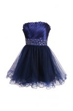 Attractive Knee Length Navy Blue Prom Evening Gown Strapless Sleeveless Zipper