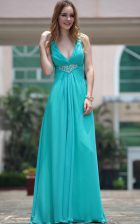 Adorable Aqua Blue Side Zipper Prom Dresses Beading Sleeveless Floor Length