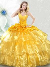  Sweetheart Sleeveless Organza Quinceanera Dresses Ruffled Layers and Sequins Lace Up