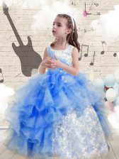  Scoop Sleeveless Organza Girls Pageant Dresses Beading and Ruffles Lace Up