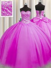Best Really Puffy Sweetheart Sleeveless Lace Up Sweet 16 Dress Fuchsia Tulle
