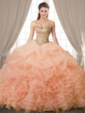  Peach Sleeveless Beading and Ruffles and Pick Ups Floor Length Sweet 16 Dress