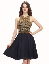 High Class Scoop Black Sleeveless Mini Length Beading Zipper Prom Party Dress