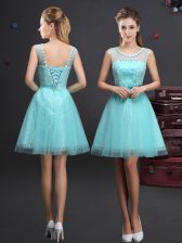 Spectacular Scoop Sleeveless Tulle Dama Dress for Quinceanera Beading and Lace and Appliques and Belt Lace Up