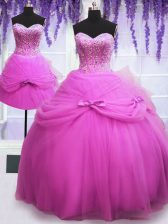 Designer Three Piece Floor Length Lilac Sweet 16 Dress Sweetheart Sleeveless Lace Up
